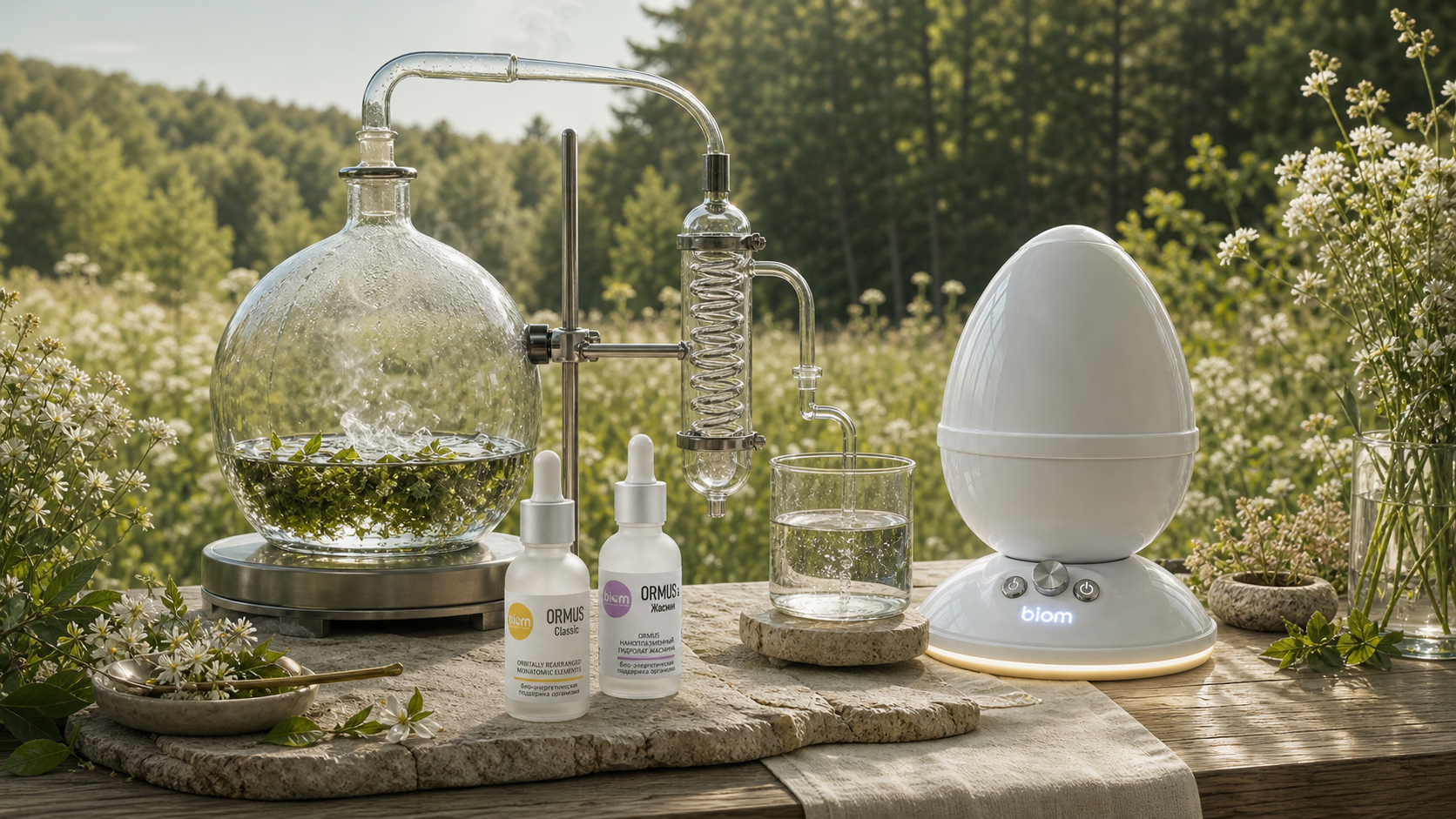 Дистилляция растений рядом с БИОМ М-1.0 и продуктами ORMUS